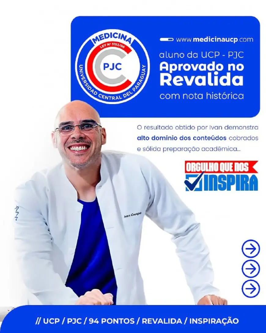 Médico formado na UCP obtém 94 pontos no Revalida e leva o nome da universidade ao topo da medicina internacional