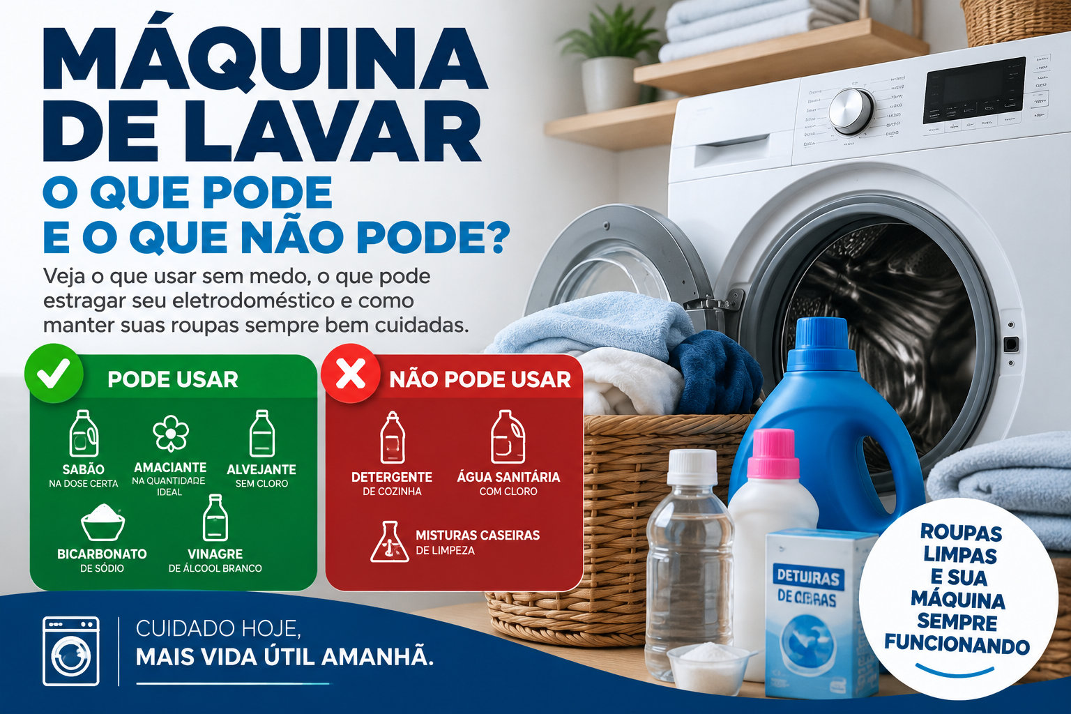 Máquina de lavar: veja quais produtos podem ser usados e quais podem causar danos