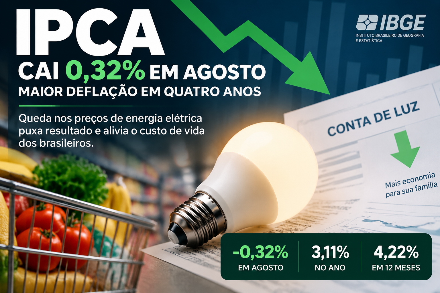 IPCA registra deflação de 0,32% em agosto e tem maior queda mensal em quatro anos